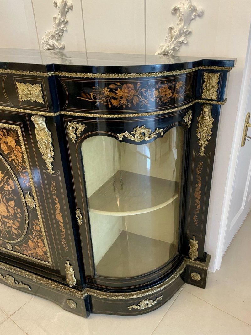 Outstanding Quality Antique Victorian Ebonised and Inlaid Floral Marquetry Credenza/Sideboard - Image 12